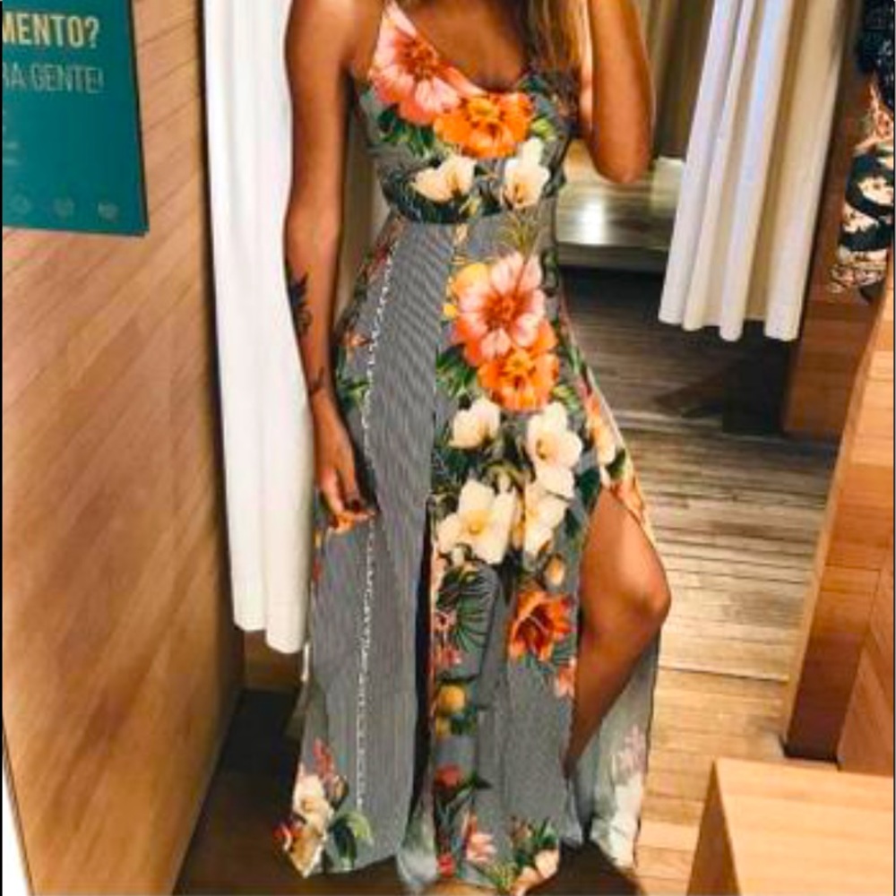 NWOT Farm Rio Striped Floral Maxi, L